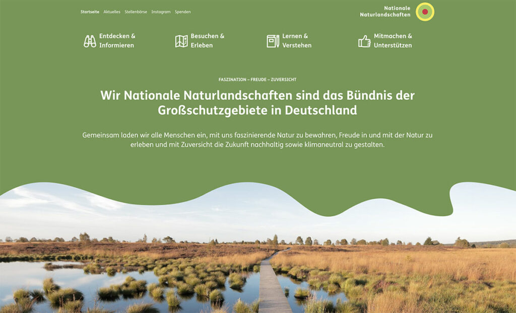 Screenshot der Startseite "Nationale Naturlandschaften"
